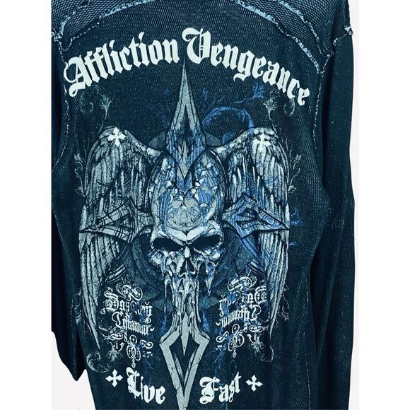 Affliction Mens Black Reversible Thermal Wings Skull Graphic T-Shirt Medium - Picture 5 of 6